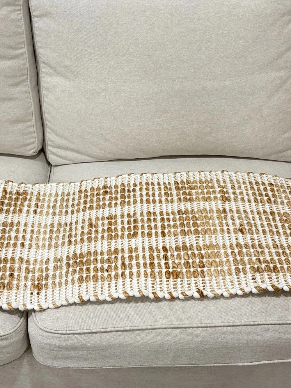 Urban Outfitters Cream and Tan Waffle Fringe Throw. Made in India
